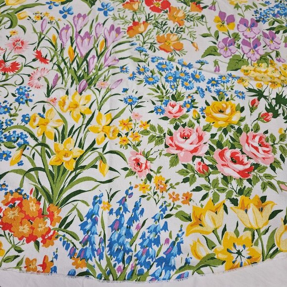 Flower Floral Round Tablecloth 70" Cotton Spring Summer Garden Linen Cover Cloth - Picture 2 of 7